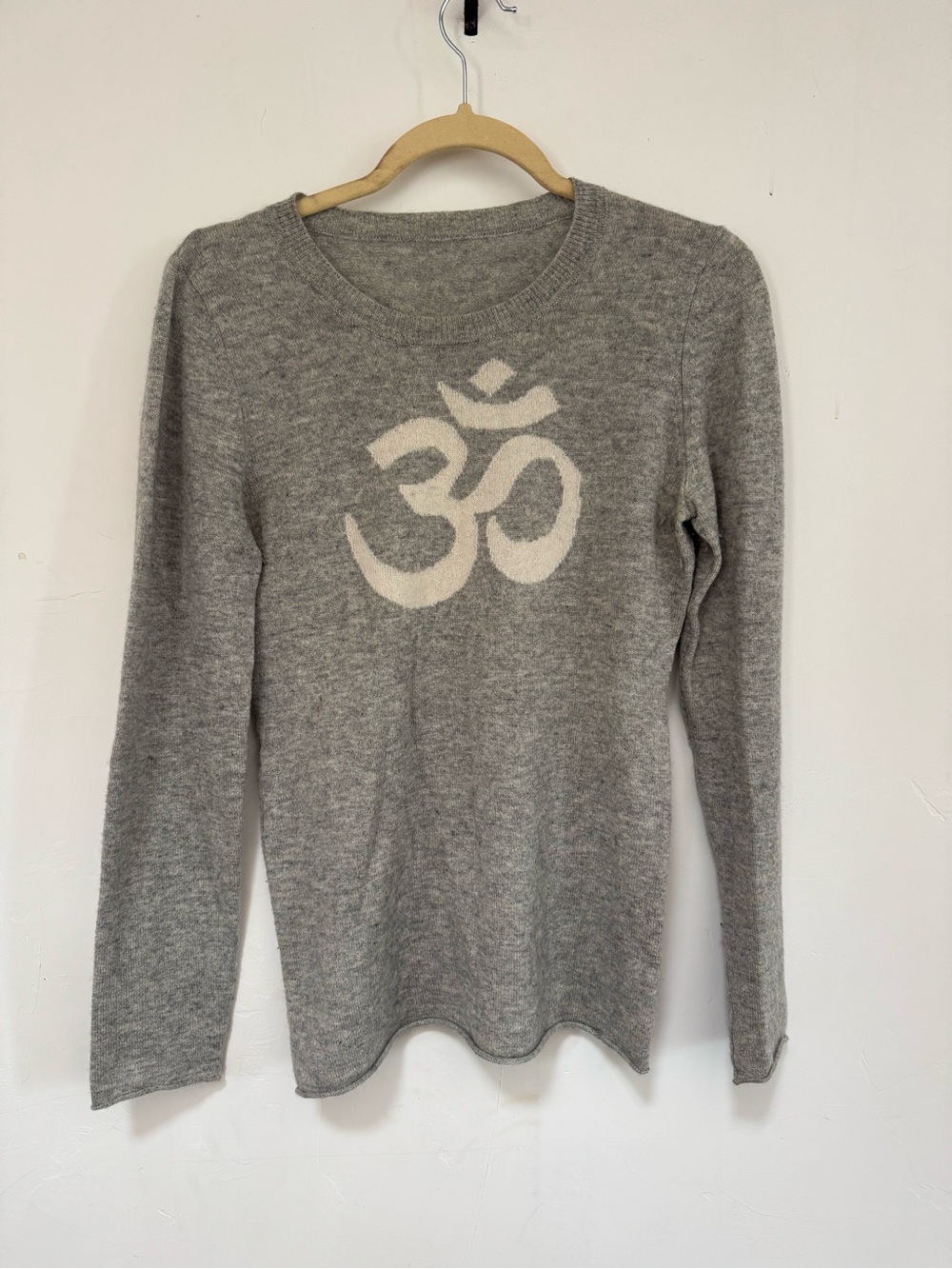 Women's Gray Crewneck Sweater with Cream Om Symbol